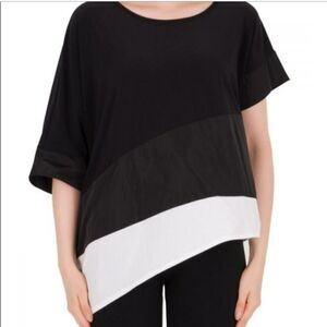 JOSEPH RIBCOFF BLACK/VANILLA ASYMMETRICAL TOP